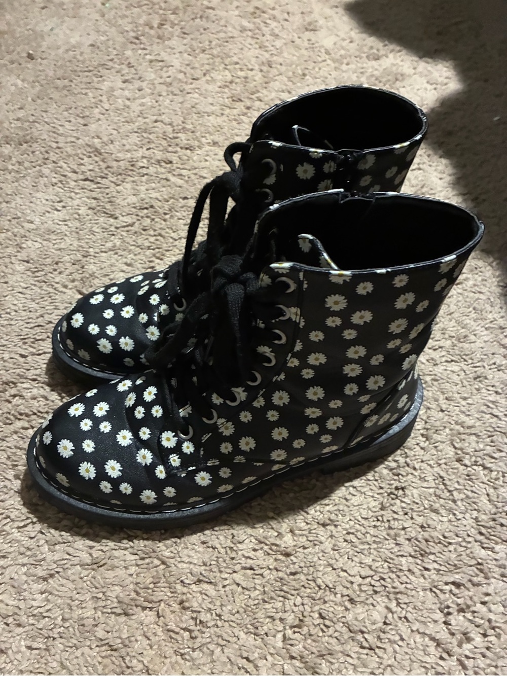 Women’s Black Daisy Lace-Up Combat Boots